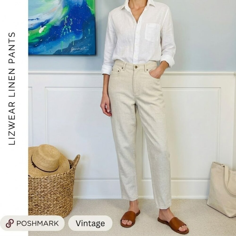 Vintage 90's Liz Claiborne Linen & Cotton High Waist 5 Pocket Oatmeal Pants 28P